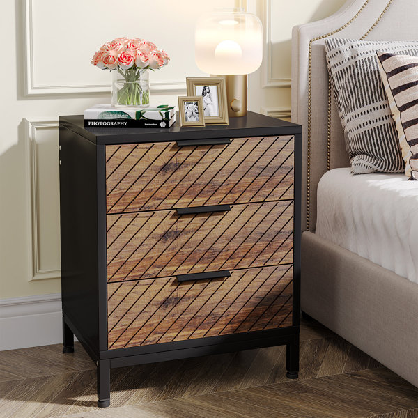 Mercer41 Zhiyan 3 - Drawer Wood Metal Nightstand | Wayfair
